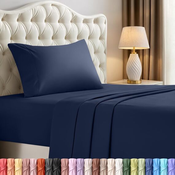 Utopia Bedding Twin XL Bettlaken – 3-teiliges Bettwäsche, gebürstete Mikrofaser, schrumpft und verblasst Nicht, pflegeleicht (Twin XL, Marineblau)