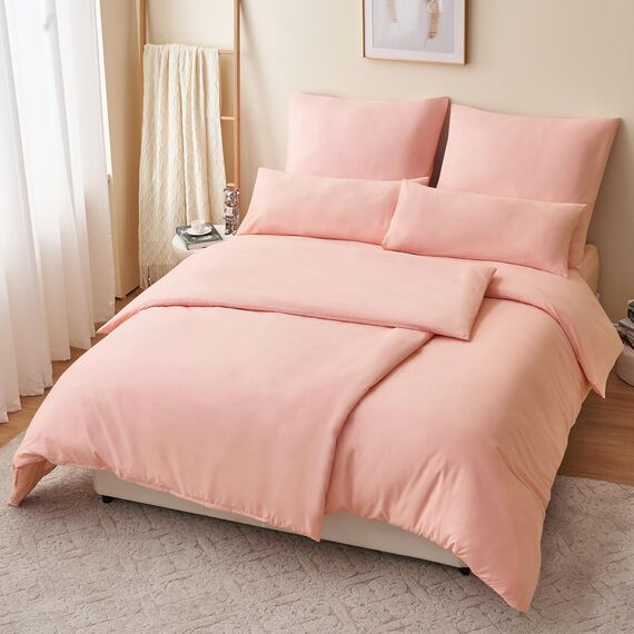 RUIKASI Bettwäsche 135x200 4teilig Rosa - Pink Mikrofaser Bettwäsche-Sets Oeko-TEX, 2 Bettbezüge 135x200cm + 2 Kissenbezüge 80x80cm mit Reißverschluss, Weich und Bügelfrei