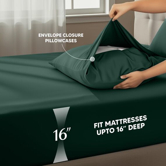Utopia Bedding Queen-Bettwäsche-Set – 4-teiliges Bettwäsche-Set – gebürstete Mikrofaser – schrumpffrei und lichtbeständig – pflegeleicht (Queen, Smaragd)