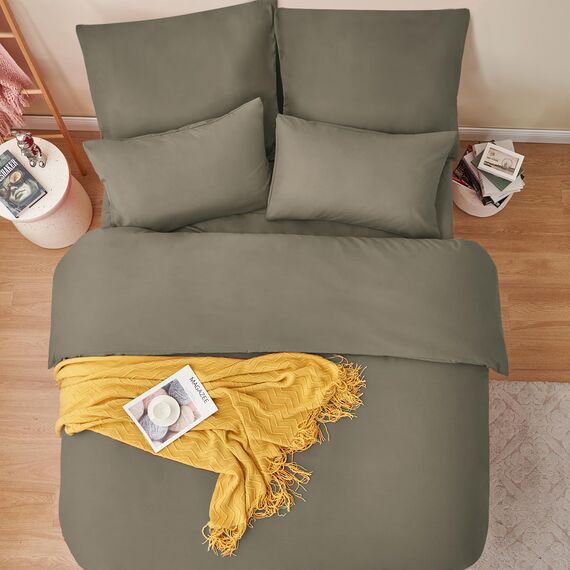 RUIKASI Bettwäsche Taupe 200x220 3teilig - Polyester Mikrofaser Bettwäsche-Sets Oeko-TEX, Bettbezüge 200 x 220cm + 2 Kissenbezüge 80x80cm mit Reißverschluss, Weich und Bügelfrei