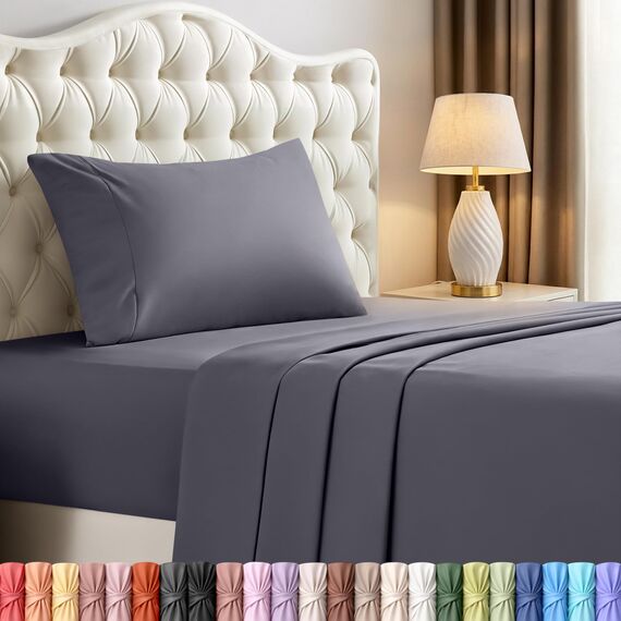 Utopia Bedding Twin XL Bettlaken – 3-teilige Bettwäsche – gebürstete Mikrofaser – schrumpffrei und lichtbeständig – pflegeleicht (Twin XL Twin Extra Lang Grau)