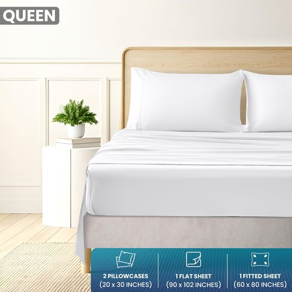 Utopia Bedding Bettwäscheset, gebürstete Mikrofaser, weiche Bettlaken für Queensize-Bett, enthält 1 Bettbezug, 1 Spannbetttuch und 2 Kissenbezüge, tiefer Umschlag, Weiß