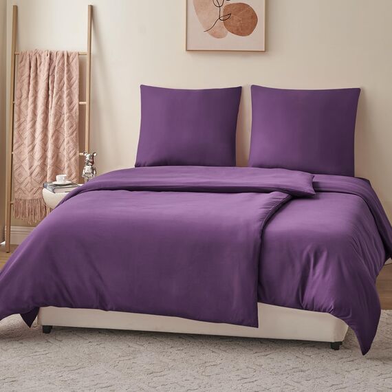 RUIKASI Bettwäsche 135x200 Lila 4teilig - Dunkel Violett Bettwäsche-Sets Oeko-TEX, 2 Bettbezüge 135x200cm + 2 Kissenbezüge 80x80cm mit Reißverschluss, Weich und Bügelfrei