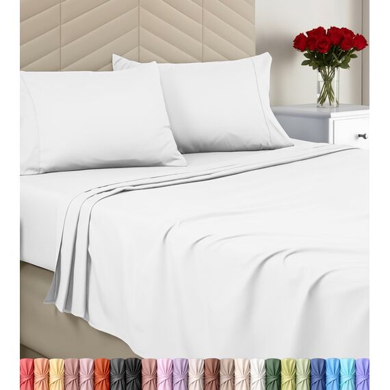 Utopia Bedding Bettwäscheset, gebürstete Mikrofaser, weiche Bettlaken für großes Bett, enthält 1 Bettbezug, 1 Spannbetttuch und 2 Kissenbezüge, tiefer Umschlag, Weiß