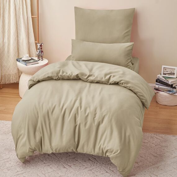 RUIKASI Bettwäsche 155x220 Khaki 2teilig - Polyester Mikrofaser Bettwäsche-Sets Oeko-TEX, Bettbezüge 155 x 220cm + Kissenbezüge 80x80cm mit Reißverschluss, Weich und Bügelfrei