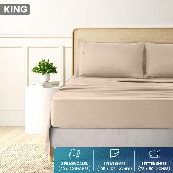 Utopia Bedding Bettwäsche-Set für King-Size-Bett, gebürstete Mikrofaser, weiche Bettlaken für King-Size-Bett, enthält 1 Spannbetttuch, 1 Flachbett und 2 Kissenbezüge, Tiefe Tasche (Beige)