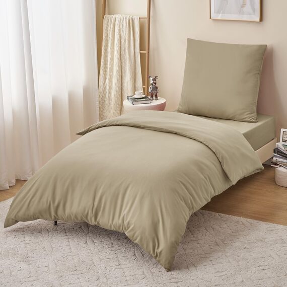 RUIKASI Bettwäsche 155x220 Khaki 2teilig - Polyester Mikrofaser Bettwäsche-Sets Oeko-TEX, Bettbezüge 155 x 220cm + Kissenbezüge 80x80cm mit Reißverschluss, Weich und Bügelfrei