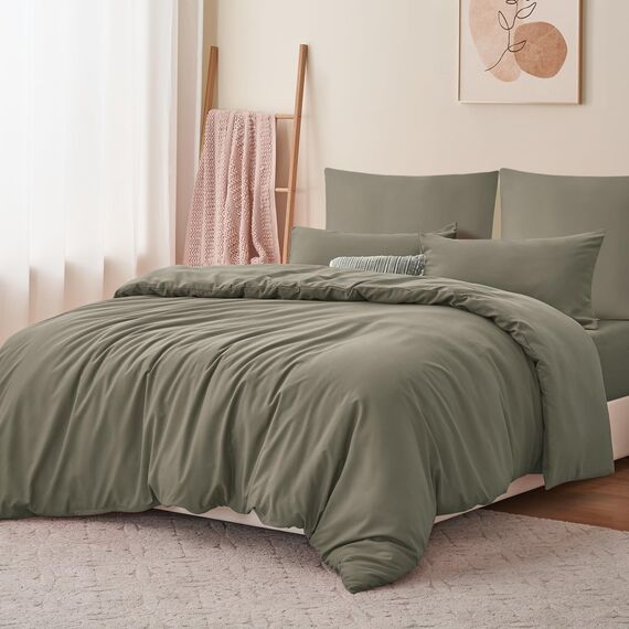 RUIKASI Bettwäsche Taupe 200x220 3teilig - Polyester Mikrofaser Bettwäsche-Sets Oeko-TEX, Bettbezüge 200 x 220cm + 2 Kissenbezüge 80x80cm mit Reißverschluss, Weich und Bügelfrei