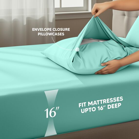 Utopia Bedding Bettwäsche-Set für Doppelbett, 3-teilig, gebürstete Mikrofaser, schrumpft und verblasst Nicht, pflegeleicht (Doppelbett, Spa-Blau)