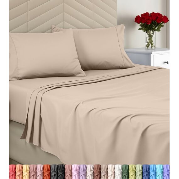 Utopia Bedding Bettwäsche-Set für King-Size-Bett, gebürstete Mikrofaser, weiche Bettlaken für King-Size-Bett, enthält 1 Spannbetttuch, 1 Flachbett und 2 Kissenbezüge, Tiefe Tasche (Beige)