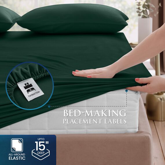 Utopia Bedding Bettwäscheset, gebürstete Mikrofaser, weiche Bettlaken für Queensize-Bett, enthält 1 Bettbezug, 1 Spannbetttuch und 2 Kissenbezüge, tiefer Umschlag, Smaragdgrün