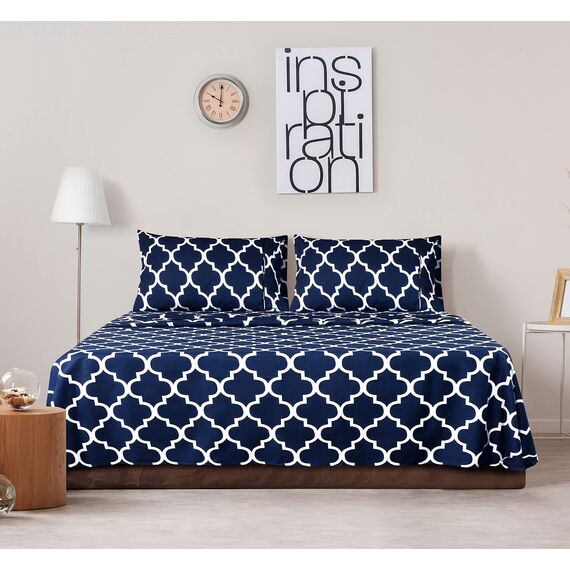 Utopia Bedding Bedrucktes Kingsize-Bettlaken-Set – 1 Spannbetttuch, 1 Bettlaken und 2 Kissenbezüge – weich gebürstetes Mikrofasergewebe – schrumpft und verblasst Nicht (King Size