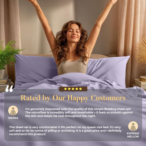 Utopia Bedding Bettwäsche-Set für Doppelbett, 3-teilig, gebürstete Mikrofaser, schrumpft und lichtbeständig, pflegeleicht (Doppelbett, Lavendel)