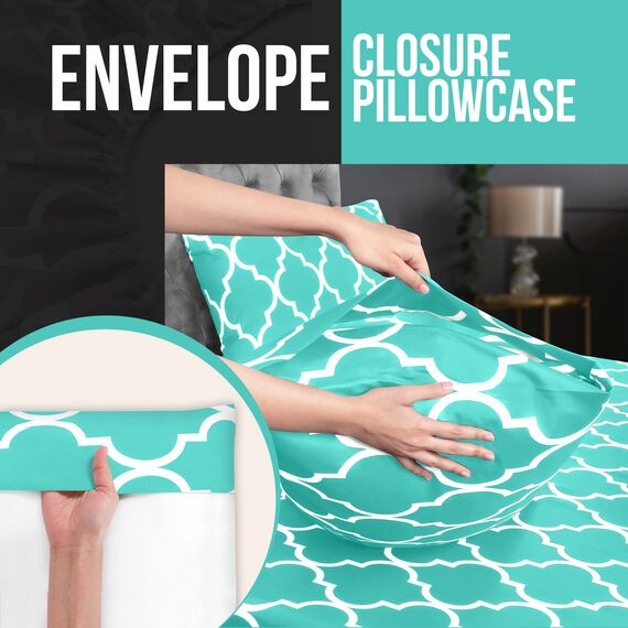 Utopia Bedding 4-teiliges Bettwäsche-Set aus weicher Mikrofaser mit 38,1 cm tiefer Tasche, Pflegeleichte, gebürstete Mikrofaser (Vierpass-Größe, Aqua)