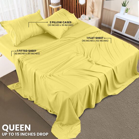 Utopia Bedding Queensize-Bettwäsche-Set, 4-teilig, gebürstete Mikrofaser, schrumpft und verblasst Nicht, pflegeleicht (Queen-Size-Bett, Gelb)