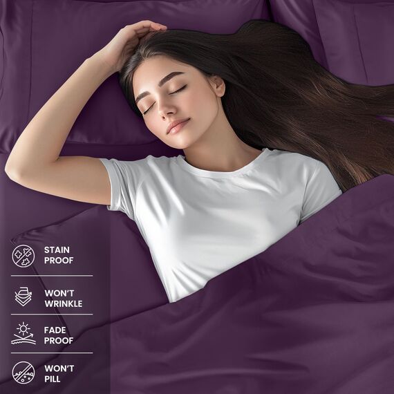 Utopia Bedding Bettwäsche-Set, 4-teilig, gebürstete Mikrofaser, schrumpft und verblasst Nicht, pflegeleicht (voll, lila)