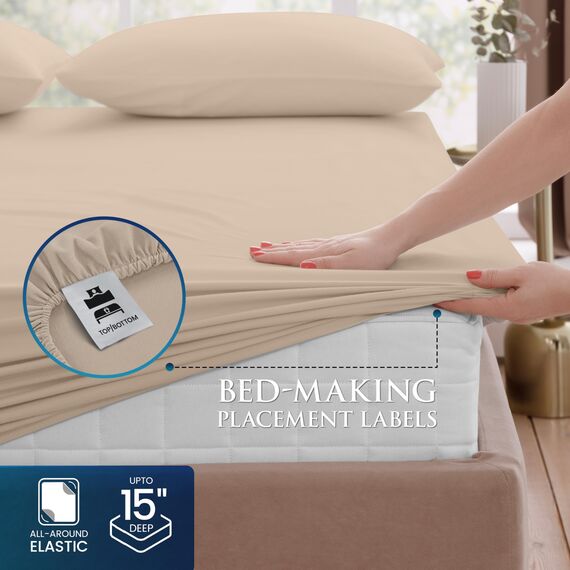 Utopia Bedding Bettwäsche-Set für King-Size-Bett, gebürstete Mikrofaser, weiche Bettlaken für King-Size-Bett, enthält 1 Spannbetttuch, 1 Flachbett und 2 Kissenbezüge, Tiefe Tasche (Beige)