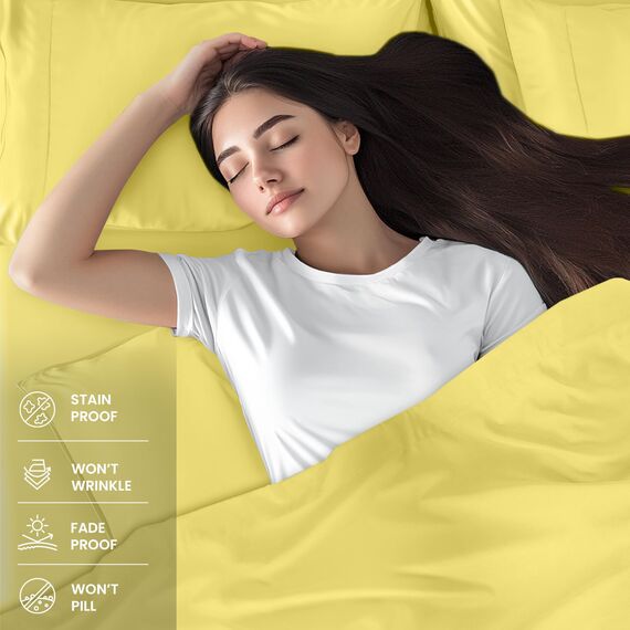Utopia Bedding Queensize-Bettwäsche-Set, 4-teilig, gebürstete Mikrofaser, schrumpft und verblasst Nicht, pflegeleicht (Queen-Size-Bett, Gelb)
