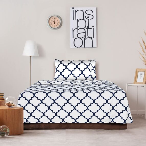 Utopia Bedding Bettwäsche-Set für Doppelbett, weiche Mikrofaser, 3-teilig, mit 38,1 cm tiefer Tasche, pflegeleicht, gebürstete Mikrofaser, Vierpass-Design, Weiß