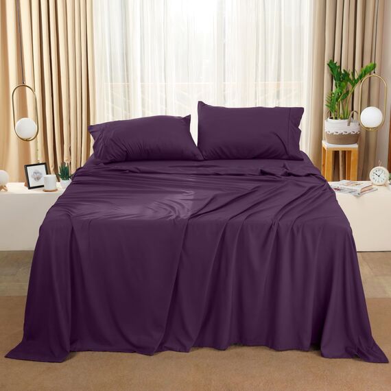 Utopia Bedding Bettwäsche-Set, 4-teilig, gebürstete Mikrofaser, schrumpft und verblasst Nicht, pflegeleicht (voll, lila)