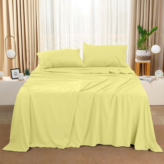 Utopia Bedding Queensize-Bettwäsche-Set, 4-teilig, gebürstete Mikrofaser, schrumpft und verblasst Nicht, pflegeleicht (Queen-Size-Bett, Gelb)