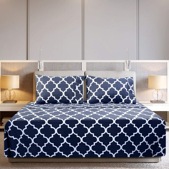 Utopia Bedding Bedrucktes Kingsize-Bettlaken-Set – 1 Spannbetttuch, 1 Bettlaken und 2 Kissenbezüge – weich gebürstetes Mikrofasergewebe – schrumpft und verblasst Nicht (King Size