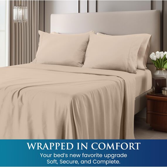 Utopia Bedding Bettwäsche-Set für King-Size-Bett, gebürstete Mikrofaser, weiche Bettlaken für King-Size-Bett, enthält 1 Spannbetttuch, 1 Flachbett und 2 Kissenbezüge, Tiefe Tasche (Beige)