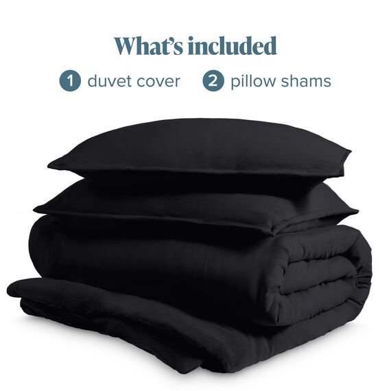 Bare Home Sandgewaschenes Bettbezug- und Kissenbezug-Set, Super-King-Size-Bett, Premium 1800, ultraweich, leicht, kühlender Bettbezug, Bettbezug mit 2 Kissenbezügen (Super-King-Size-Bett, Schwarz