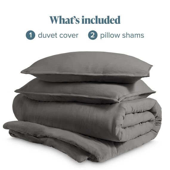 Bare Home Sandgewaschenes Bettbezug- und Kissenbezug-Set, Super-King-Size-Bett, Premium 1800, ultraweich, leicht, kühlender Bettbezug, Bettbezug mit 2 Kissenbezügen (Super-King-Size-Bett, Grau)