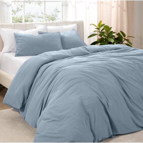 Bare Home Sandwashed Bettbezug und Kissenbezug Set – Super King Size – Premium 1800 Ultra weich – leicht – kühlender Bettbezug – Bettbezug mit 2 Kissenbezügen (Super Kingsize, Sandwashed Dusty Blue)