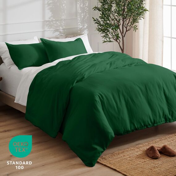 Bare Home Bettbezug-Set für Doppelbett, hochwertiges 1800er-Bettwäsche-Set, leicht, kühlender Bettbezug, Bettbezug mit 2 Kissenbezügen (Doppelbett, Waldgrün)