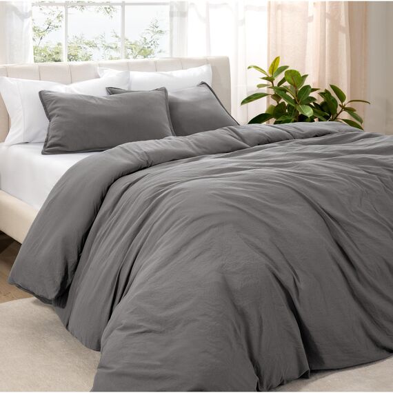 Bare Home Sandgewaschenes Bettbezug- und Kissenbezug-Set, Super-King-Size-Bett, Premium 1800, ultraweich, leicht, kühlender Bettbezug, Bettbezug mit 2 Kissenbezügen (Super-King-Size-Bett, Grau)