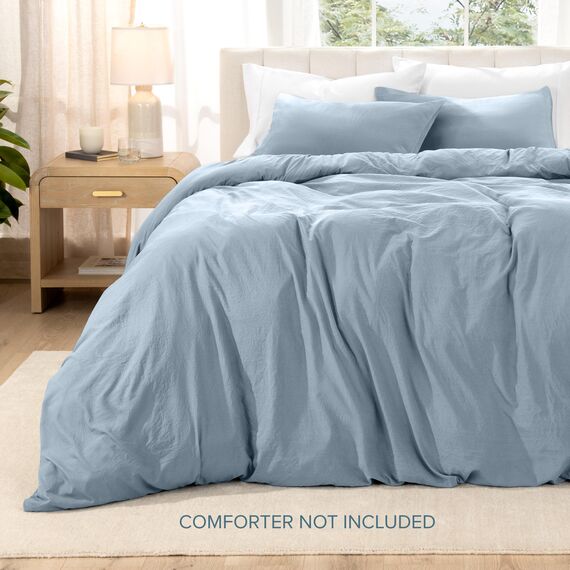 Bare Home Sandwashed Bettbezug und Kissenbezug Set – Super King Size – Premium 1800 Ultra weich – leicht – kühlender Bettbezug – Bettbezug mit 2 Kissenbezügen (Super Kingsize, Sandwashed Dusty Blue)