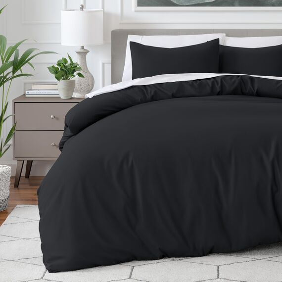 Bare Home Bettbezug-Set für Doppelbett, hochwertiges 1800er-Bettwäsche-Set, leicht, kühlender Bettbezug, Bettbezug mit 2 Kissenbezügen (Doppelbett, Schwarz)