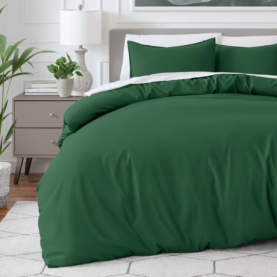 Bare Home Bettbezug-Set für Doppelbett, hochwertiges 1800er-Bettwäsche-Set, leicht, kühlender Bettbezug, Bettbezug mit 2 Kissenbezügen (Doppelbett, Waldgrün)