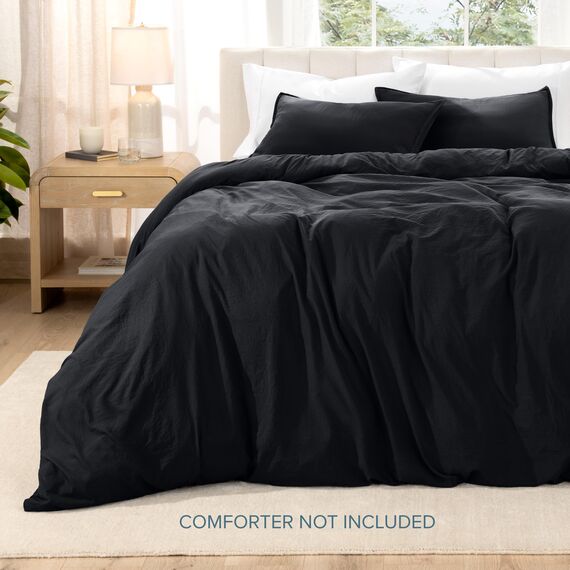 Bare Home Sandgewaschenes Bettbezug- und Kissenbezug-Set, Super-King-Size-Bett, Premium 1800, ultraweich, leicht, kühlender Bettbezug, Bettbezug mit 2 Kissenbezügen (Super-King-Size-Bett, Schwarz