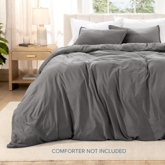 Bare Home Sandgewaschenes Bettbezug- und Kissenbezug-Set, Einzelbett, Premium 1800, ultraweich, leicht, kühlender Bettbezug, Bettbezug mit 1 Kissenbezug (Einzelbett, Sandgewaschenes Grau)