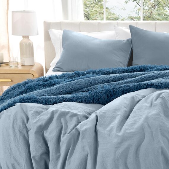 Bare Home Sandwashed Bettbezug und Kissenbezug Set – Doppelgröße – Premium 1800 Ultra weich – leicht – kühlender Bettbezug – Bettbezug mit 2 Kissenbezügen (Doppelbett, Sandwashed Dusty Blue)