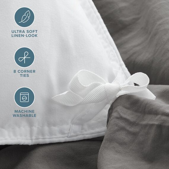 Bare Home Sandgewaschenes Bettbezug- und Kissenbezug-Set, Super-King-Size-Bett, Premium 1800, ultraweich, leicht, kühlender Bettbezug, Bettbezug mit 2 Kissenbezügen (Super-King-Size-Bett, Grau)