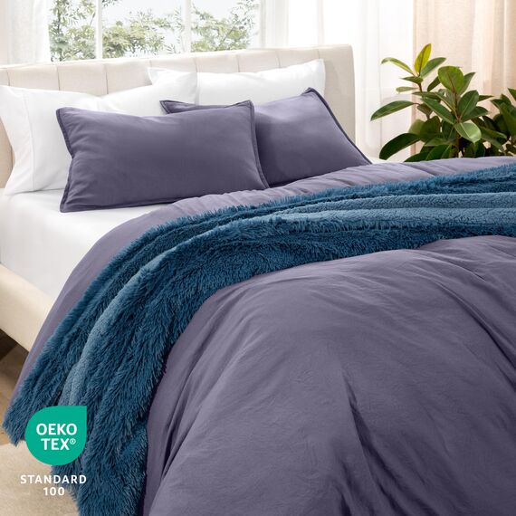Bare Home Sandgewaschenes Bettbezug- und Kissenbezug-Set, Super-King-Size-Bett, Premium 1800, ultraweich, leicht, kühlend mit 2 Kissenbezügen (Sandwash Dusty Purple)