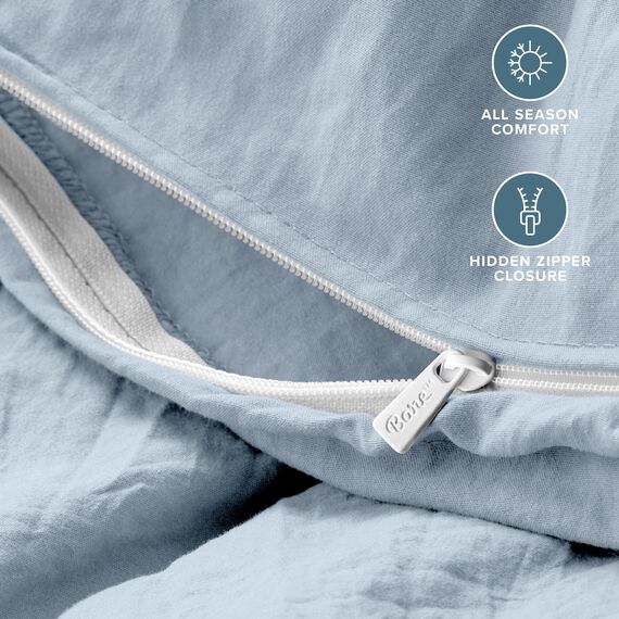 Bare Home Sandwashed Bettbezug und Kissenbezug Set – Super King Size – Premium 1800 Ultra weich – leicht – kühlender Bettbezug – Bettbezug mit 2 Kissenbezügen (Super Kingsize, Sandwashed Dusty Blue)