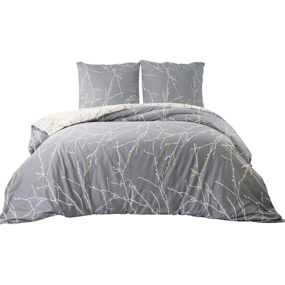 BEDSURE Bettwäsche 155x220 3teilig Bettbezug - Bettwäsche-Sets 155 x 220 cm mit 2 Kissenbezüge 80x80 cm, ÖKO-TEX Wendebettwäsche Bedding Muster Grau Zweige für Einzelbett mit Reißverschluss