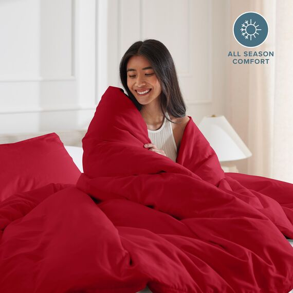 Bare Home Bettbezug-Set für King-Size-Bett, hochwertiges 1800er-Bettwäsche-Set, leicht, kühlender Bettbezug, Bettbezug mit 2 Kissenbezügen, King-Size-Bett, Rot