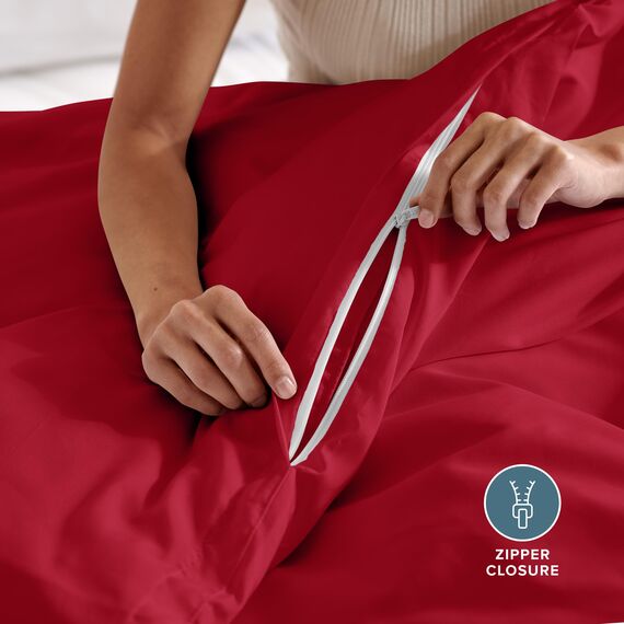 Bare Home Bettbezug-Set für King-Size-Bett, hochwertiges 1800er-Bettwäsche-Set, leicht, kühlender Bettbezug, Bettbezug mit 2 Kissenbezügen, King-Size-Bett, Rot