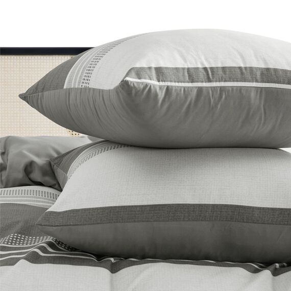 BEDSURE Bettwäsche 155x220 3teilig Bettbezug - Bettwäsche-Sets Grau 155 x 220 cm mit 2 Kissenbezüge 80x80 cm, ÖKO-TEX Wendebettwäsche Bedding Grau Gestreift Muster mit Reißverschluss