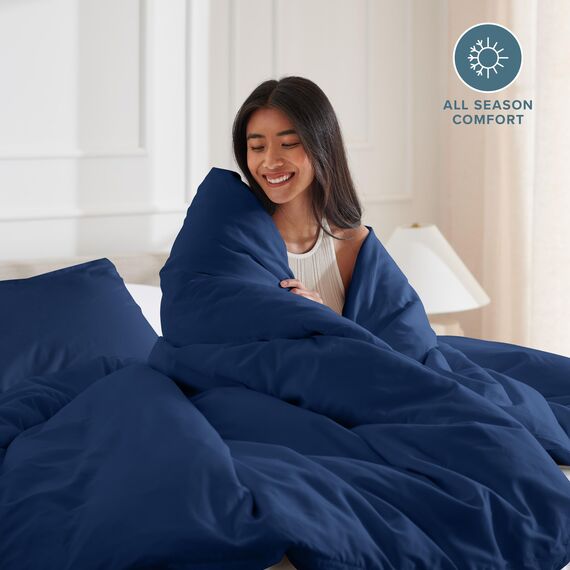 Bare Home Bettbezug-Set Emperor Größe – Premium 1800 Ultraweiches Bettbezug-Set – leicht – kühlender Bettbezug – Bettbezug mit 2 Kissenbezügen (Kaiser, Dunkelblau)