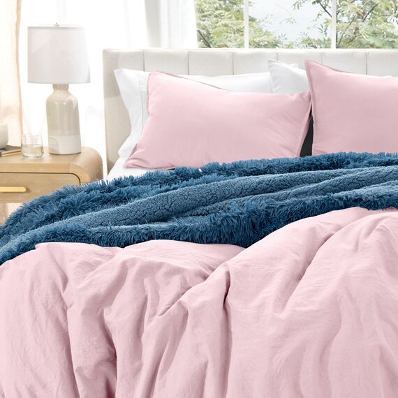 Bare Home Sandwashed Premium 1800 Ultraweiches, leichtes kühlendes Bettdecken- und Kissenbezug-Set, Doppelgröße mit 2 Kissenbezügen, Sandwash Dusty Pink