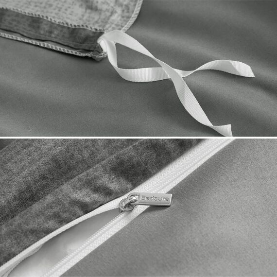 BEDSURE Bettwäsche 135x200 2teilig Bettbezug - Bettwäsche-Sets Grau 135 x 200 cm mit Kissenbezug 80x80 cm, ÖKO-TEX Wendebettwäsche Bedding Grau Gestreift Muster mit Reißverschluss