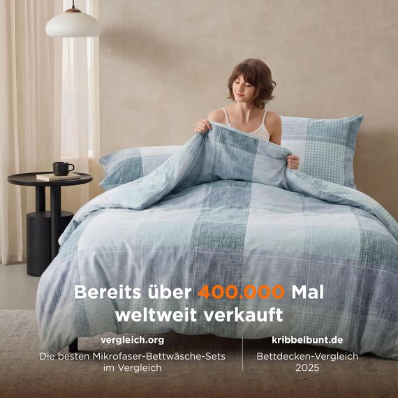 BEDSURE Bettwäsche 135x200 4teilig Bettbezug - Bettwäsche-Sets 135 x 200 cm 2er Set mit 2 Kissenbezüge 80x80cm, ÖKO-TEX Wendebettwäsche Bedding Blau Plaid Kariert Muster mit Reißverschluss