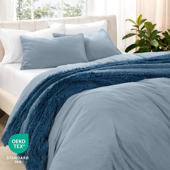 Bare Home Sandwashed Bettbezug und Kissenbezug Set – Kaisergröße – Premium 1800 Ultra weich – leicht – kühlender Bettbezug – Bettbezug mit 2 Kissenbezügen (Kaiser, Sandwashed Dusty Blue)